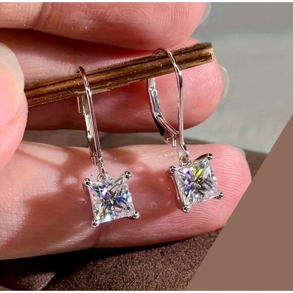 Sterling Silver Square Hoop Earrings - Picture 1 of 5